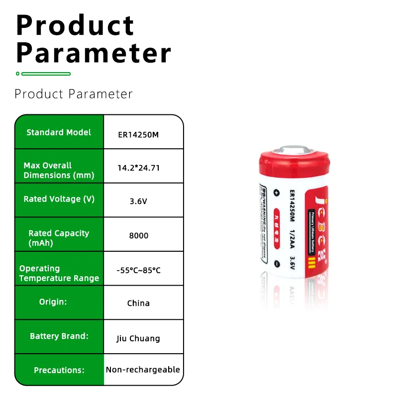 JCBCH ER14250M Disposable lithium battery 3.6V power insulin pump temperature controller detector robot driver
