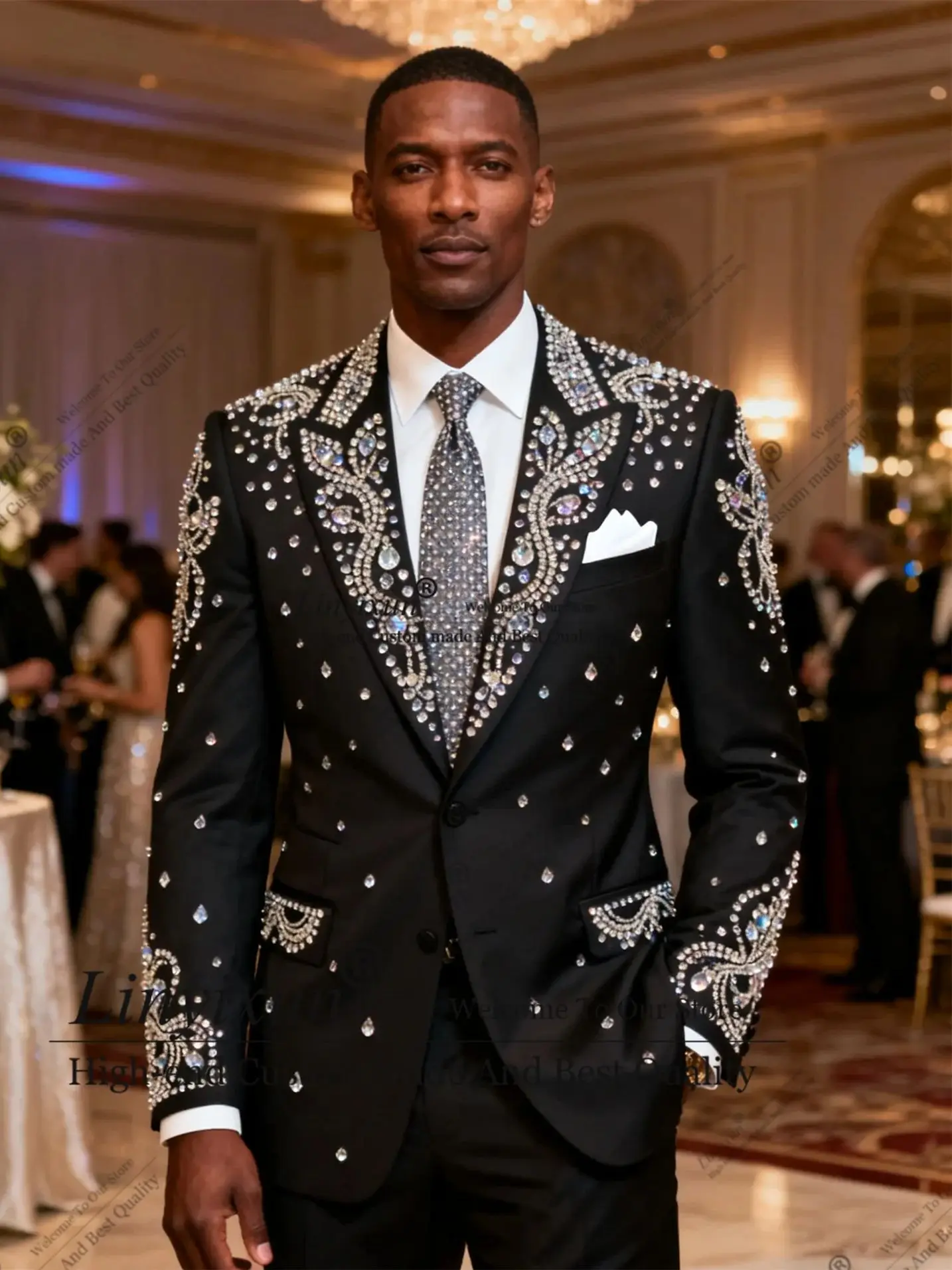 

Роскошные мужские костюмы с металлическими украшениями, комплекты из 2 предметов, мужские пиджаки для выпускного вечера, модные блестящие смокинги для жениха по индивидуальному заказу, Ropa Hombre