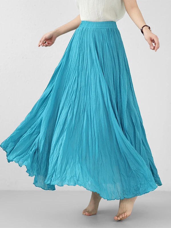 

Artistic Cotton Linen Skirt A-Line Long Women's Summer Versatile Midi Skirt Pleated mid Waist Loose Fit Commute Style