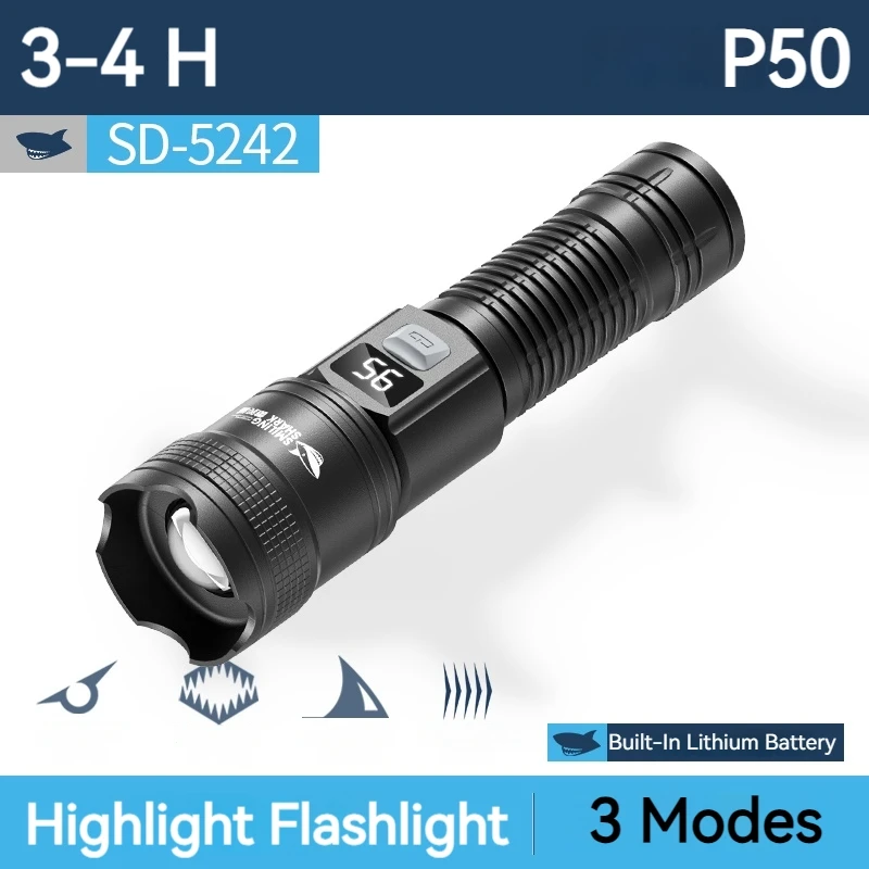Smiling Shark SD5242 Rechargeable Flashlight, P50 LED Handheld