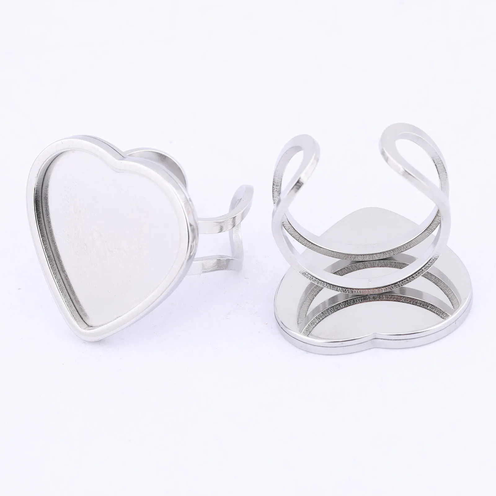 4pcs Stainless Steel Adjustable 20mm Heart Cabochon Ring Base Setting Blanks Gold Plated Bezels For Fingerring Jewelry Making