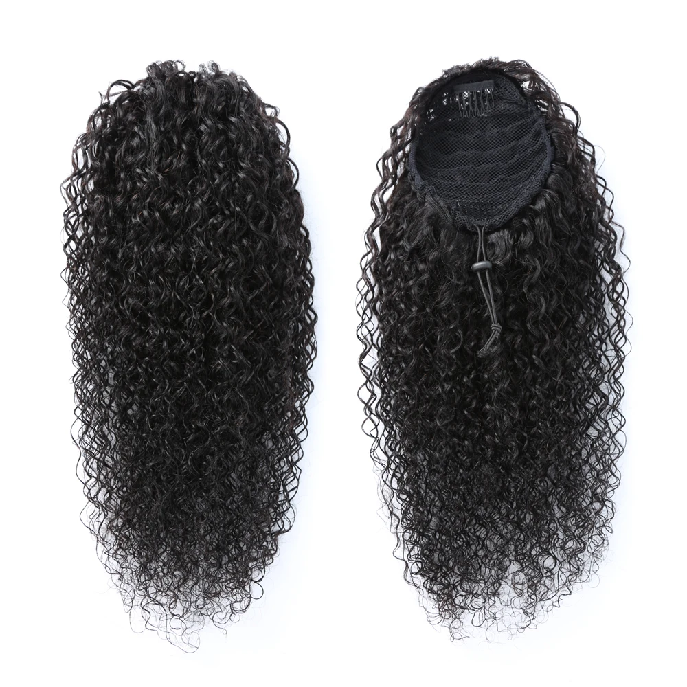 Water Wave Ponytail Human Hair Brazilian With Afro Clip In Hair Extensions 28 Inches Remy Water Wave Drawstring Ponytail