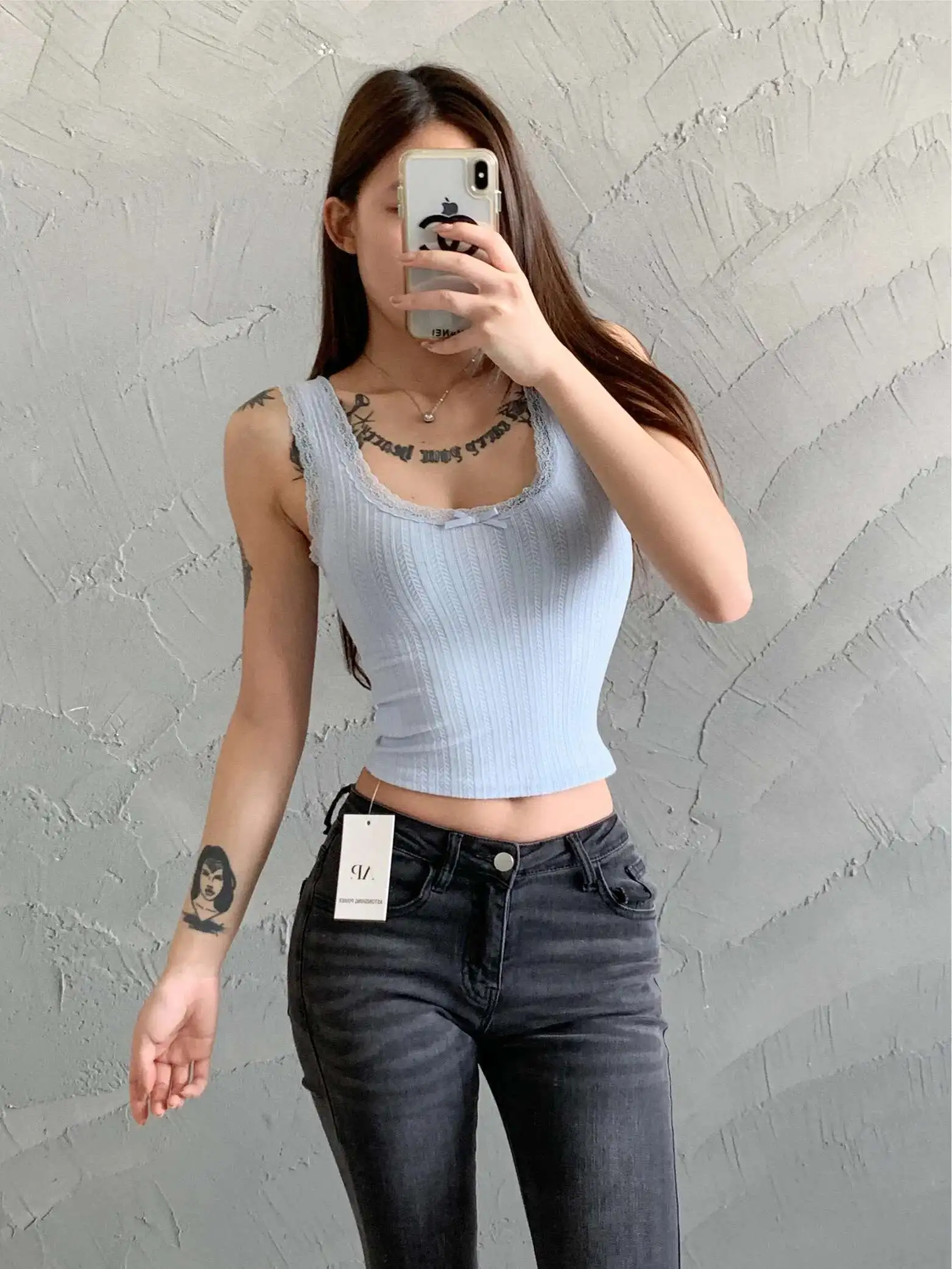 Pure Desire Style Lace Splicing Tank Top Strap Women's Summer Bow Slim Bottom Short Top Fashion Sweet Women Tops K7QX