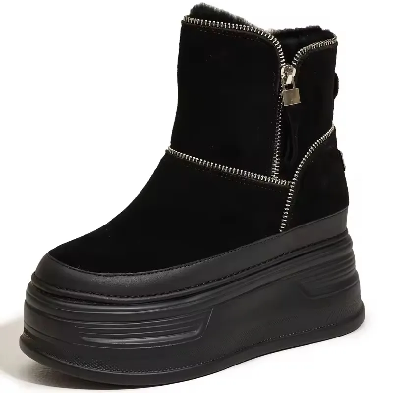 GKTINOO 7cm Platform Thick Bottom Snow Boots Women Winter Warm Plush Ladies Ankle Boot Suede Genuine Leather Female Shoes Woman