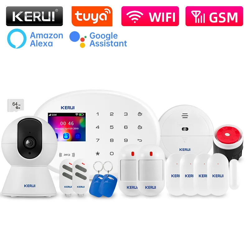 KERUI W202 Home Security Alarms WIFI GSM Alarm System Kit Tuya Smart Remote Control with Motion Detector Door Sensor for House