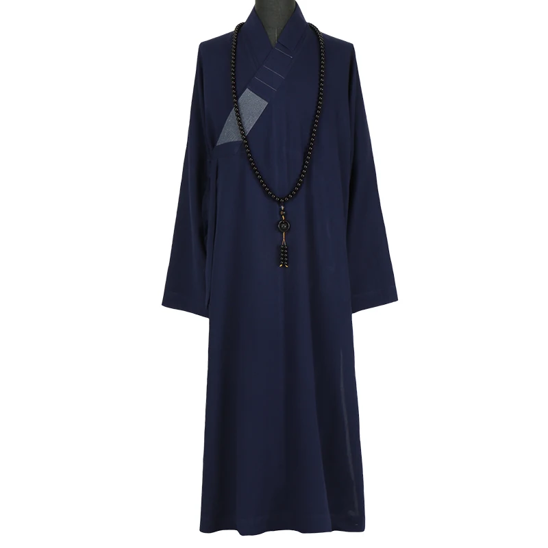 

Chinese Buddhism Chan Monk Robe Summer Linen Cotton Navy Blue Buddhist Clothes Shaolin Uniform Zen Meditation Gown