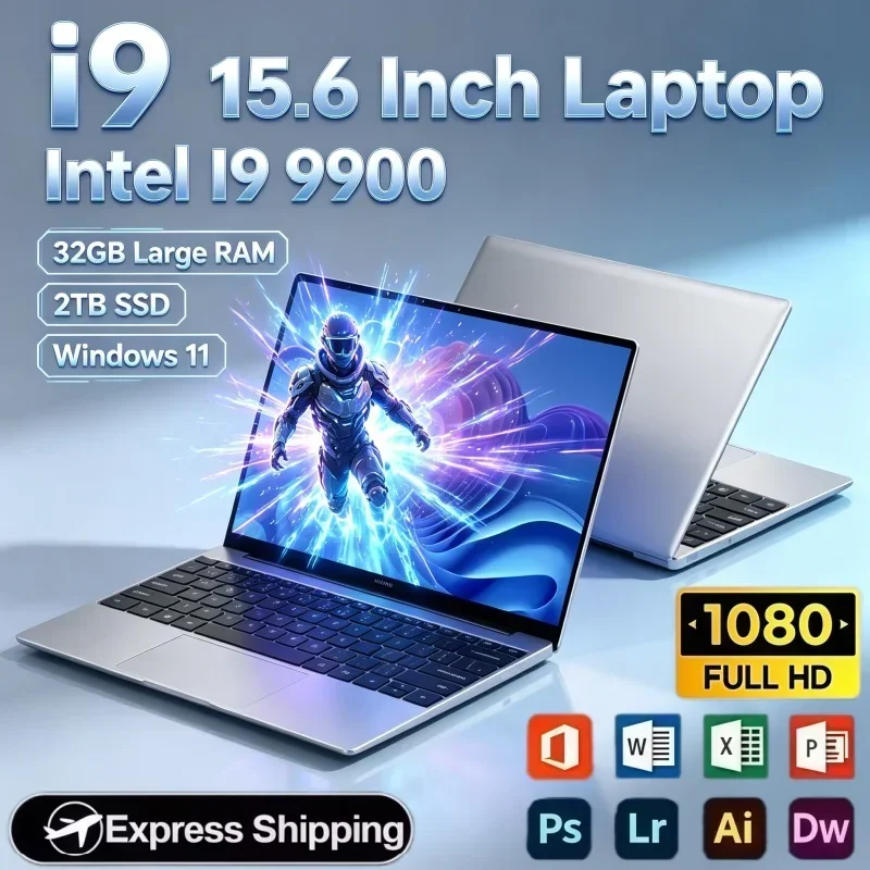 2026 New Arrival 15.6 Inch PC Notebook Intel Core I9‑9900 32GB RAM 2TB SSD Windows 11 Laptop For Household Business Game Use