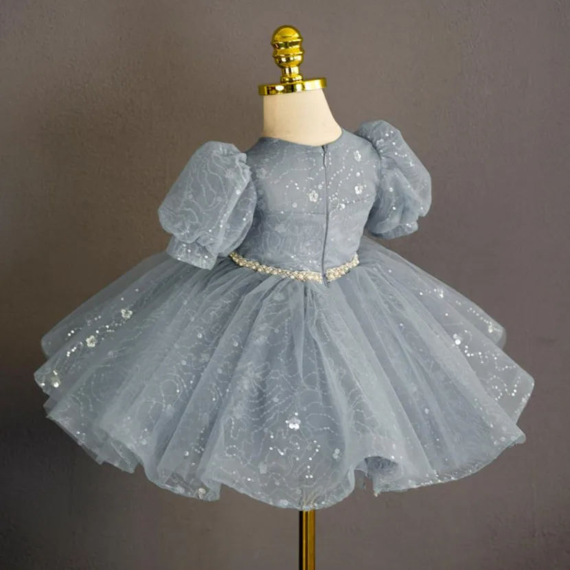 New Children's Boutique Evening Gown Beading Sequins Design Kids Wedding Birthday Baptism Eid Party Girls Dresses A3578