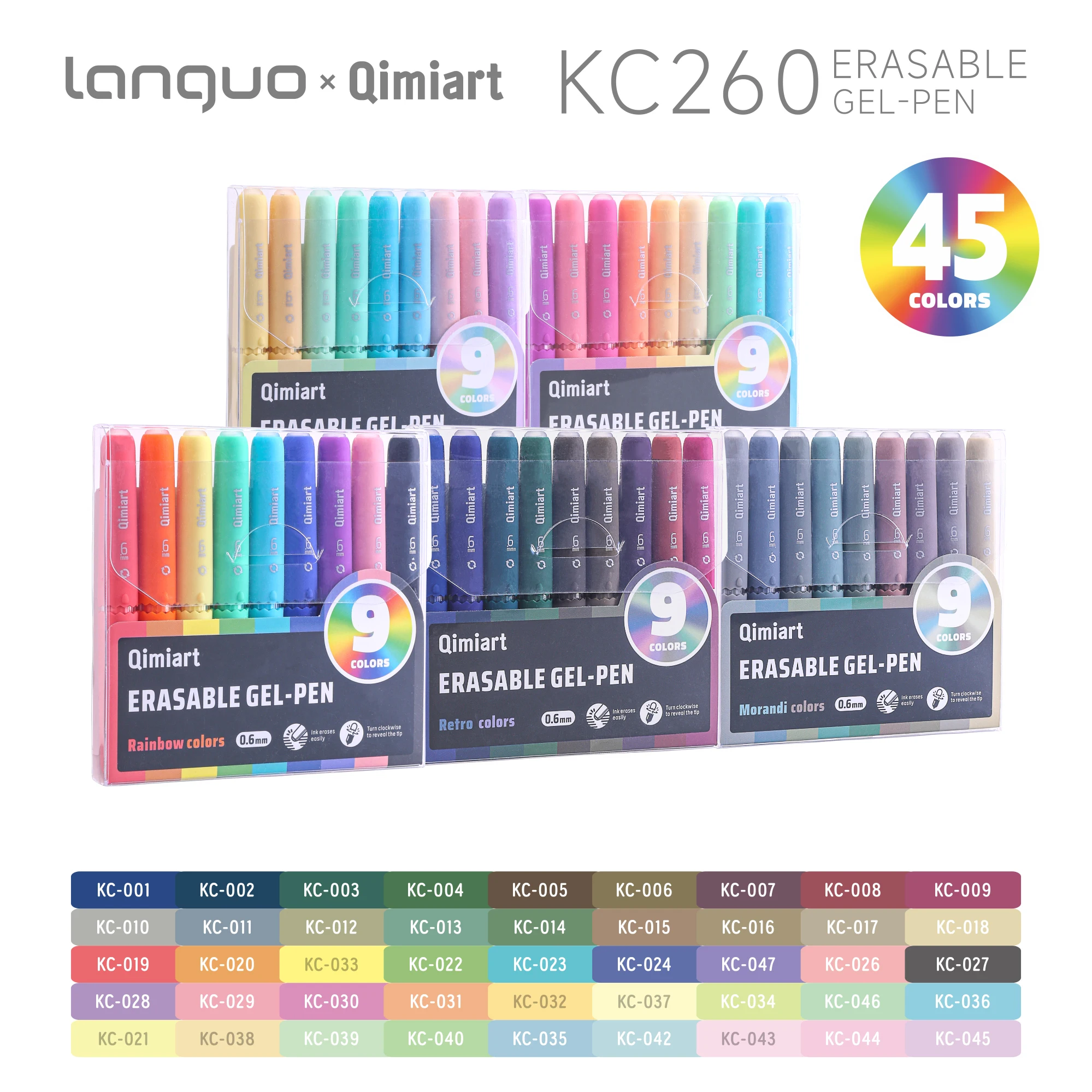 

Гелевая ручка LANGUO 45/9 цветов, стираемая, 0.6 мм, тонкий наконечник, для плавного письма, рисования, школы и офиса