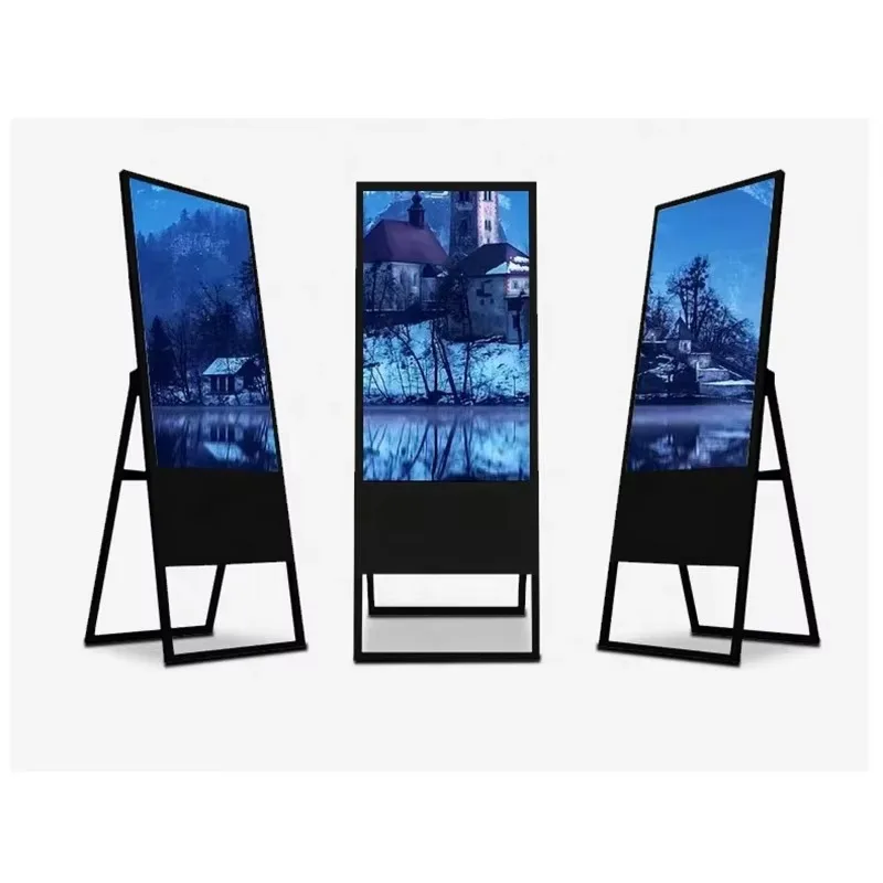High Resolution Electronic Board Easily Move Wheels LCD Portable Battery Powered Digital Signage