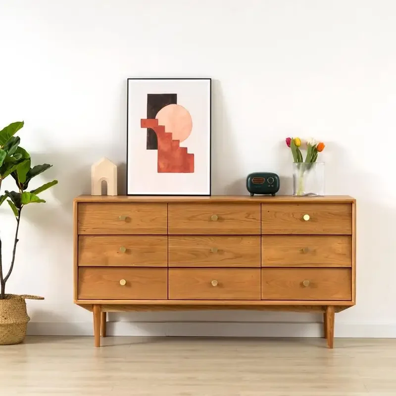 Nine chest cabinets, Nordic solid wood chest cabinets, bedroom storage cabinets, living room cherry wood storage side cabinets
