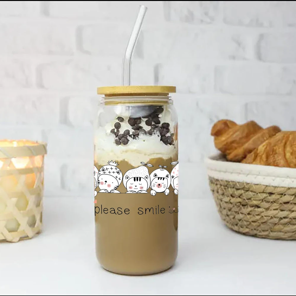 Einfache und stilvolle Tasse aus transparentem Glas, mit niedlich gemusterten Milchteetasse und Kaffeetassenoptionen, Valentinstagsgeschenk