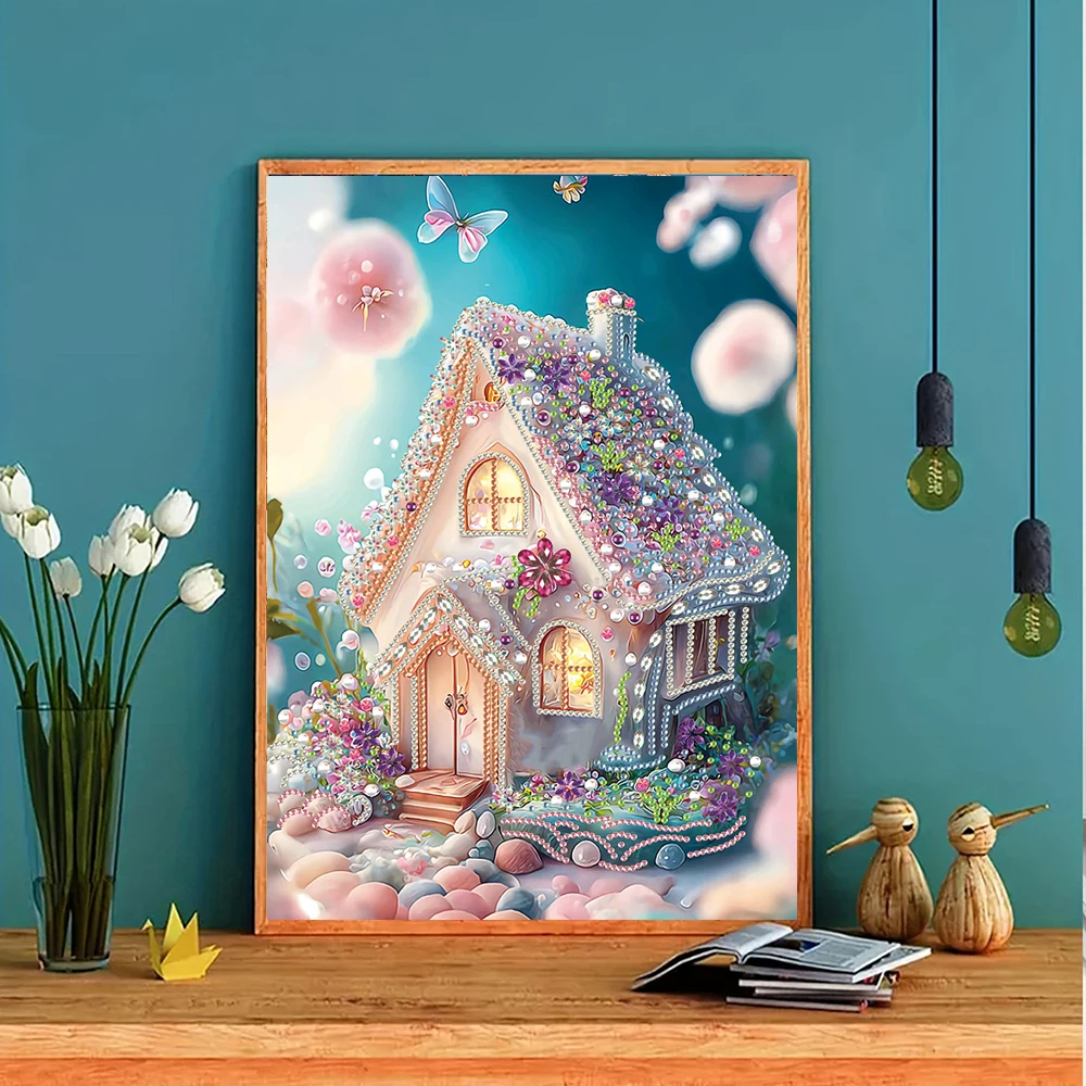 HOMFUN 5D DIY Diamond Painting Special Shape Drill Fairy House Landscape Crystal Embroidery Rhinestone Home Wall Decor Art Gift