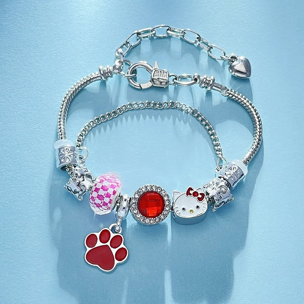 

Kawaii Sanrio Hello Kitty Anime Bracelet, Creative Handmade Beading, Fashion Girl Hand Accessories, Children's Gifts