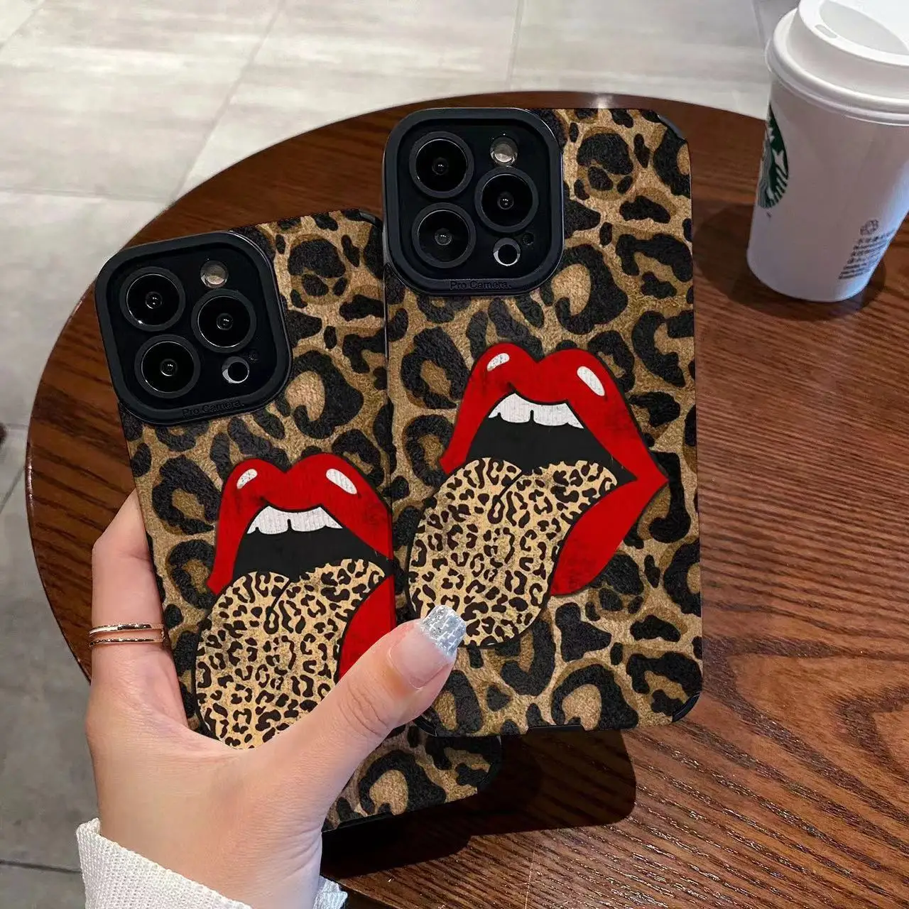 Hot Red Lip Leopard Print Phone Case For iPhone 11 12 13 14 15 Pro Max Mini 7 8 Plus X XS XR SE Female Big Tongue Silicone Cover