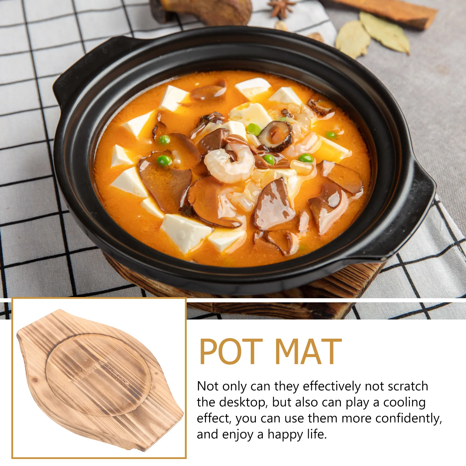 

Wooden Casserole Mat Heat Insulation Pot Holder Tableware Pad For Kitchen Restaurant Home Trivet Stone Bowl Base