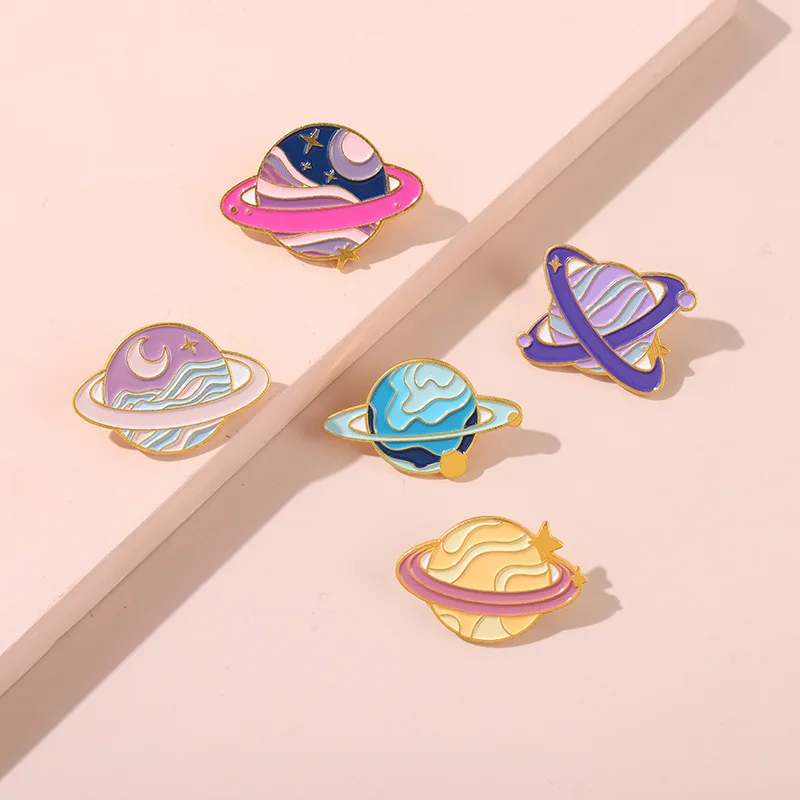Planet Brooch Star Purple Pink Metal Badge Bag Scarf Uniform Pin Animals Badges Lapel Pins Anime Brooches for Clothing Backpack