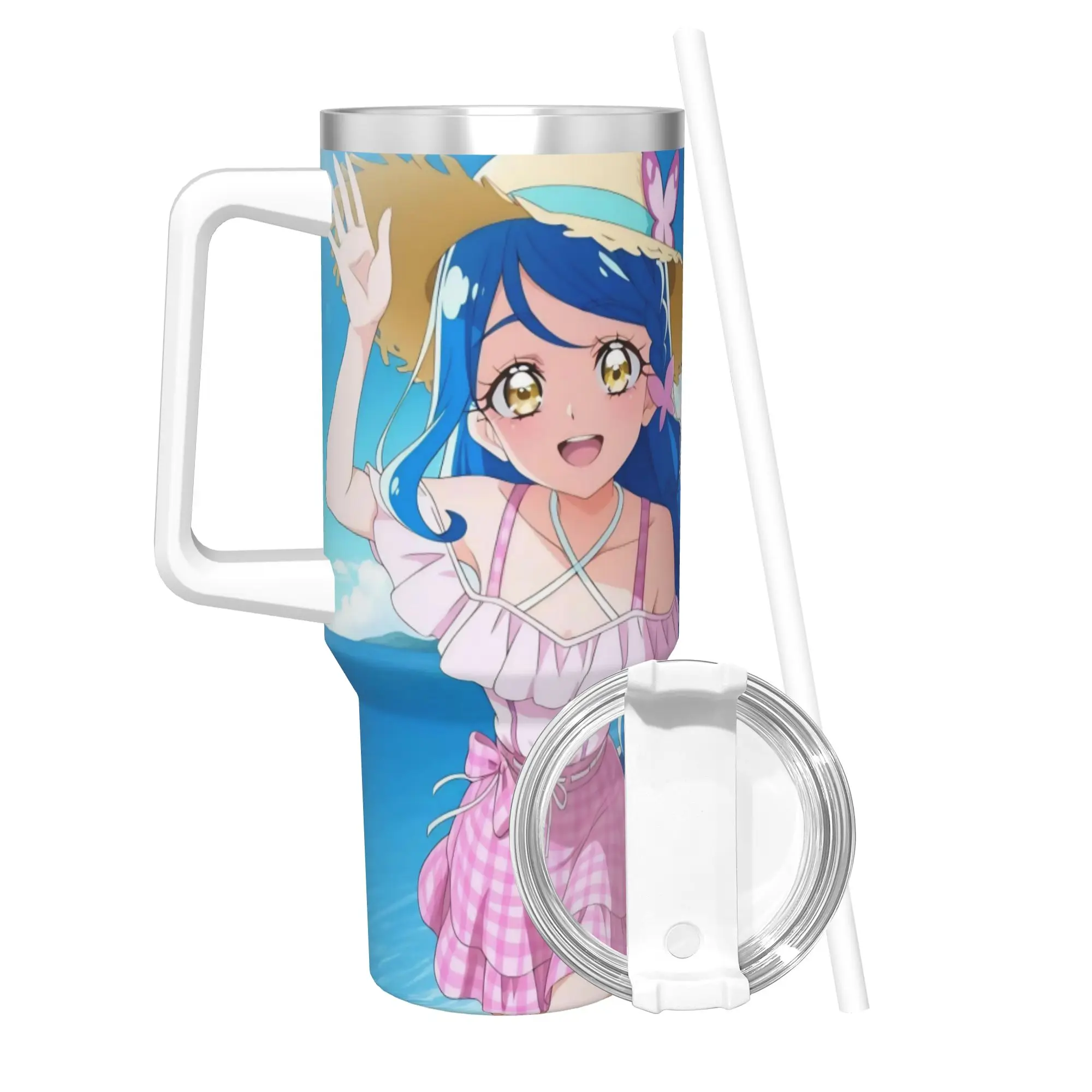 Soaring Sky Pretty Cure Tumbler With Straw  Stainless Steel Tumblers Mug Double Wall Vacuum Insulated for Cold Or Hot 40oz