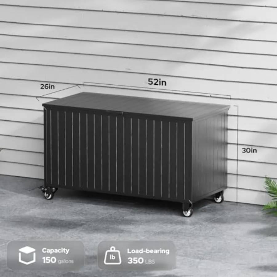 Outdoor Storage Box with Wheels 150 Gallon, Mobile Aluminum Deck Boxes Waterproof, UV Resistant Patio Storage Box with Lid view 3
