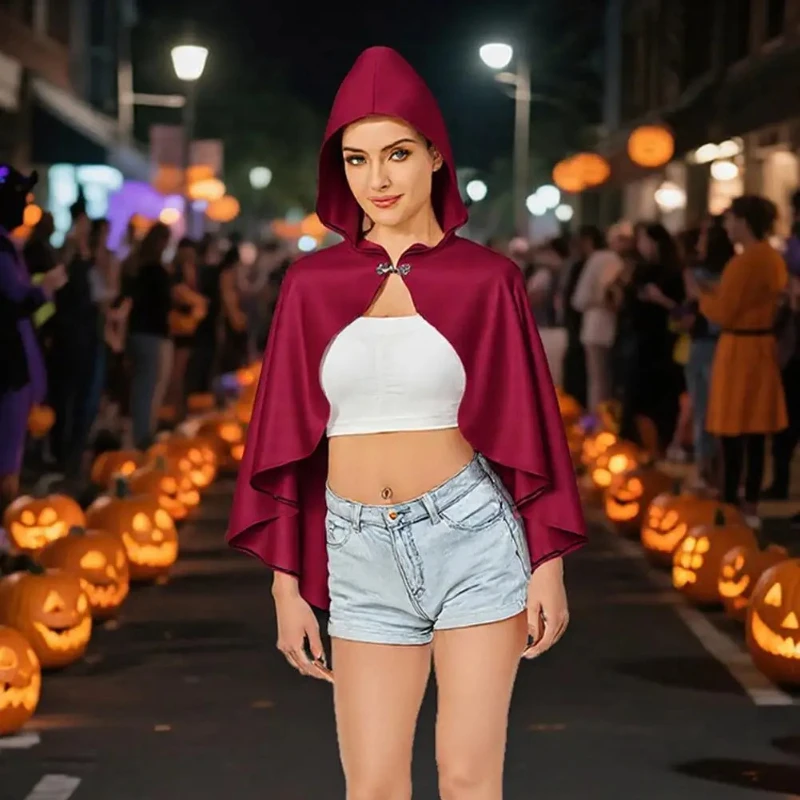 

Плащ на Хэллоуин в стиле ретро с капюшоном, пошивная металлическая пряжка, украшение, шаль, универсальный костюм для ролевых игр, аксессуар для косплея ﻿