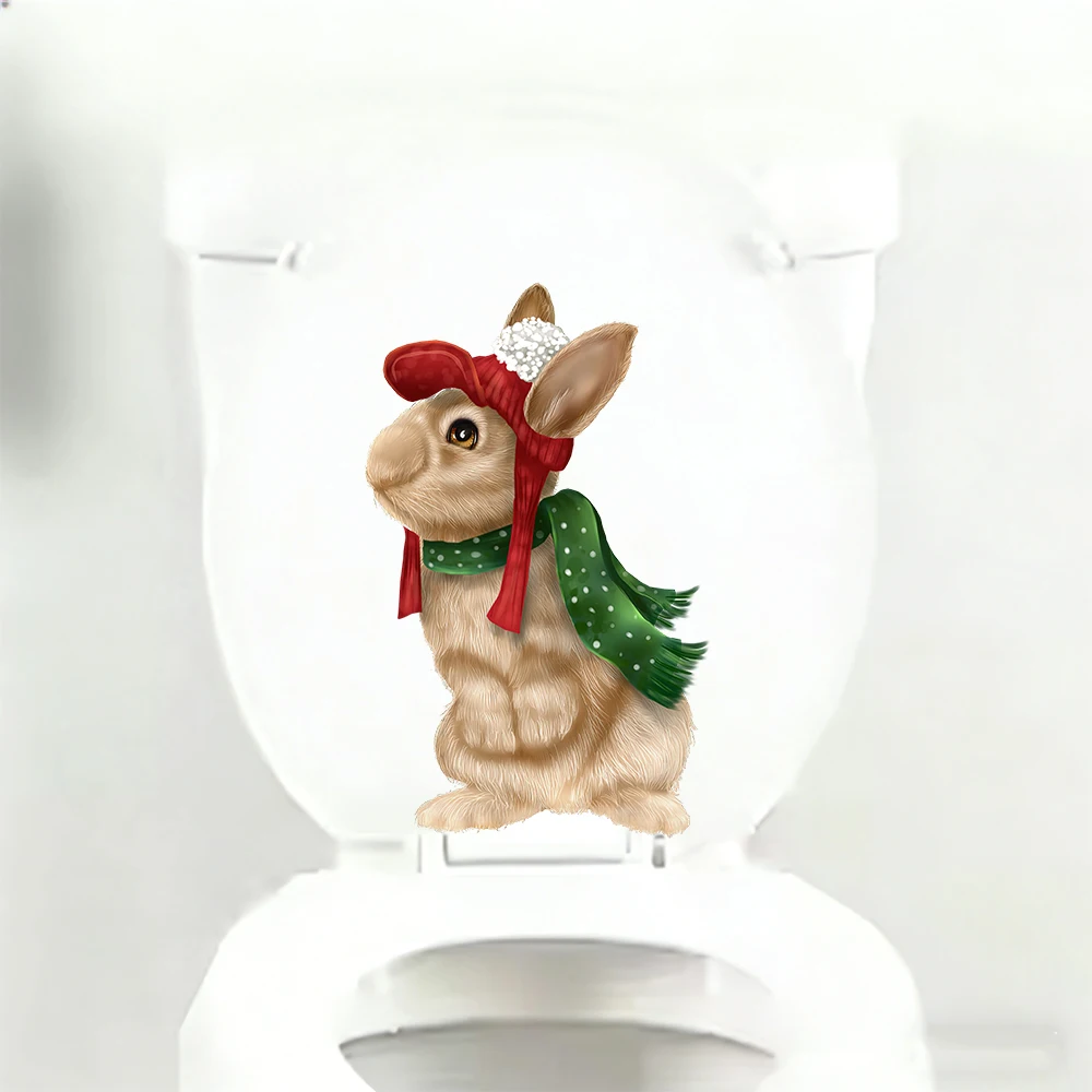 Funny rabbit cartoon animal vinyl stickers  for toilet caps waterproof self-adhesive  toilet decorations decals