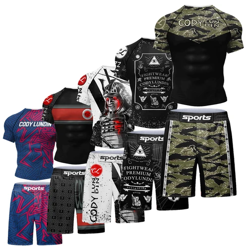 Ropa de Surf en la playa Popular, conjuntos cortos para jiu jitsu Bjj No Gi Rashguard + pantalones cortos de agarre, ropa elástica para correr y gimnasio Westling