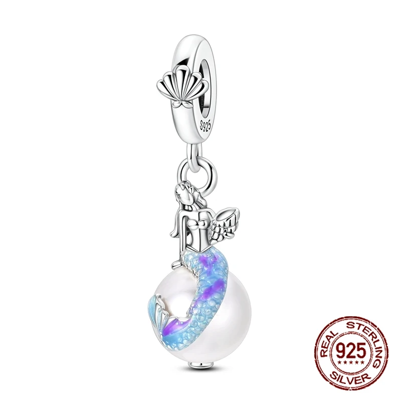 

925 Sterling Silver Elegant Exquisite Mermaid Pearl Pendant Charm Fit Original Charm Bracelets Women DIY Jewelry Gift