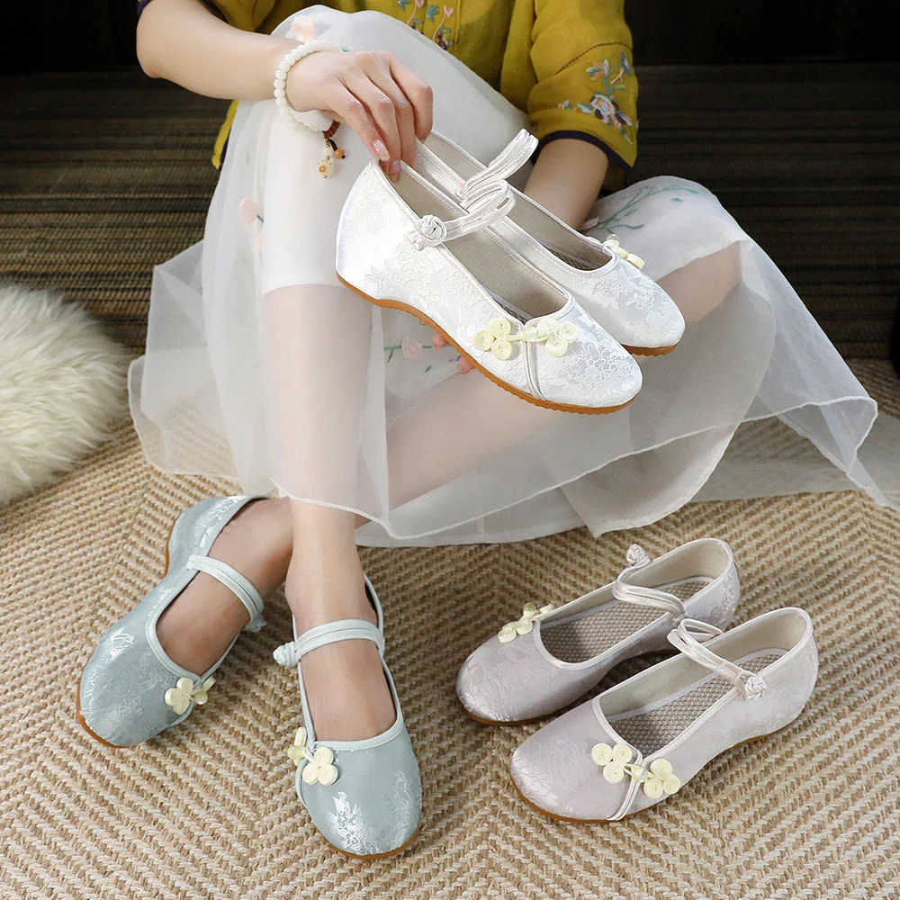 Veowalk Beading Knot Women Soft Cotton Mary Jane Flat Shoes Autumn Spring Retro Comfort Walking Driving Ballets Green Grey White