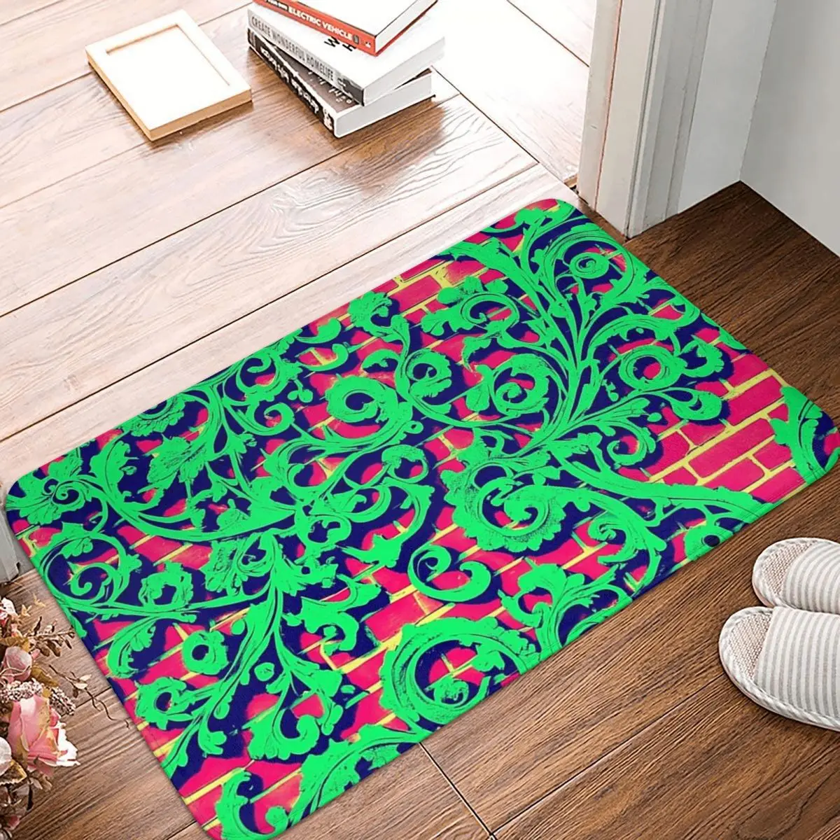 Abstract Swirly Lace Vines On Brick Wall Anti-slip Doormat Floor Mat Carpet Rug for Kitchen Entrance Home Balcony Footpad Mats