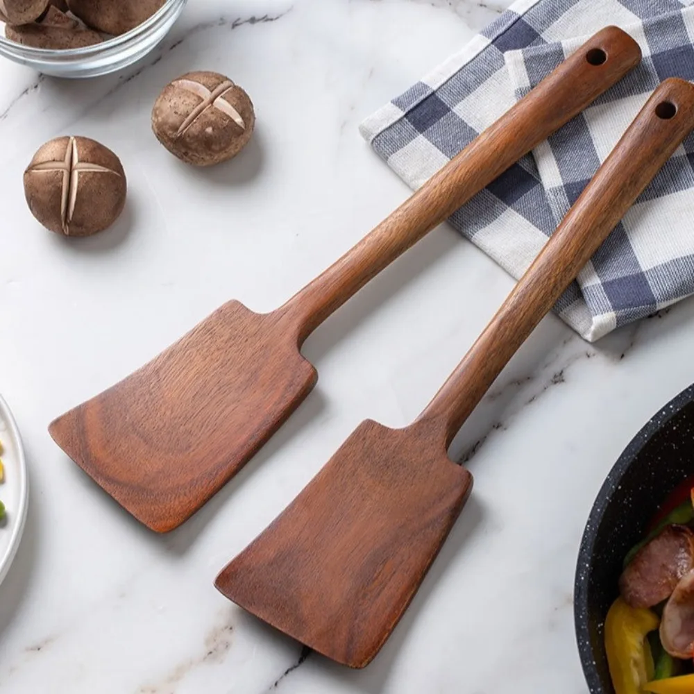 34 سنتيمتر الخشب الصلب ملعقة الطبخ تيرنر مقبض طويل مجرفة غير عصا تحريك فراي ملعقة البيض المقلي تسرب مجرفة اكسسوارات المطبخ #1