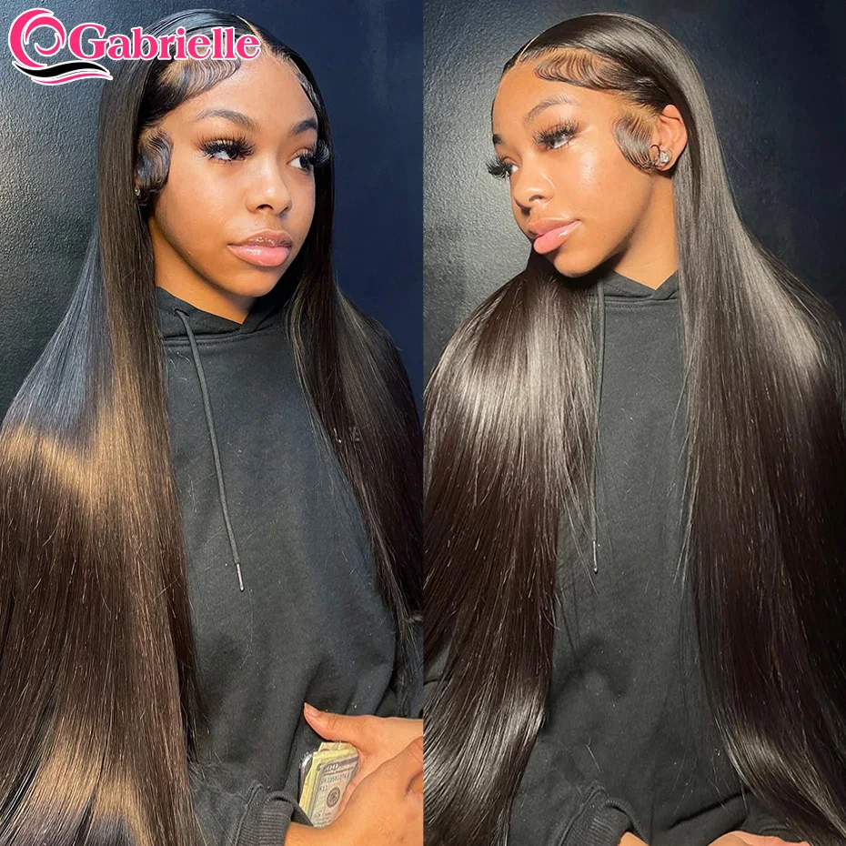 Bone Straight Lace Front Human Hair Wig 13x6 360 Lace Frontal Wigs For Women 34 30 Inch Long Cheap Brazilian Hair Gabrielle