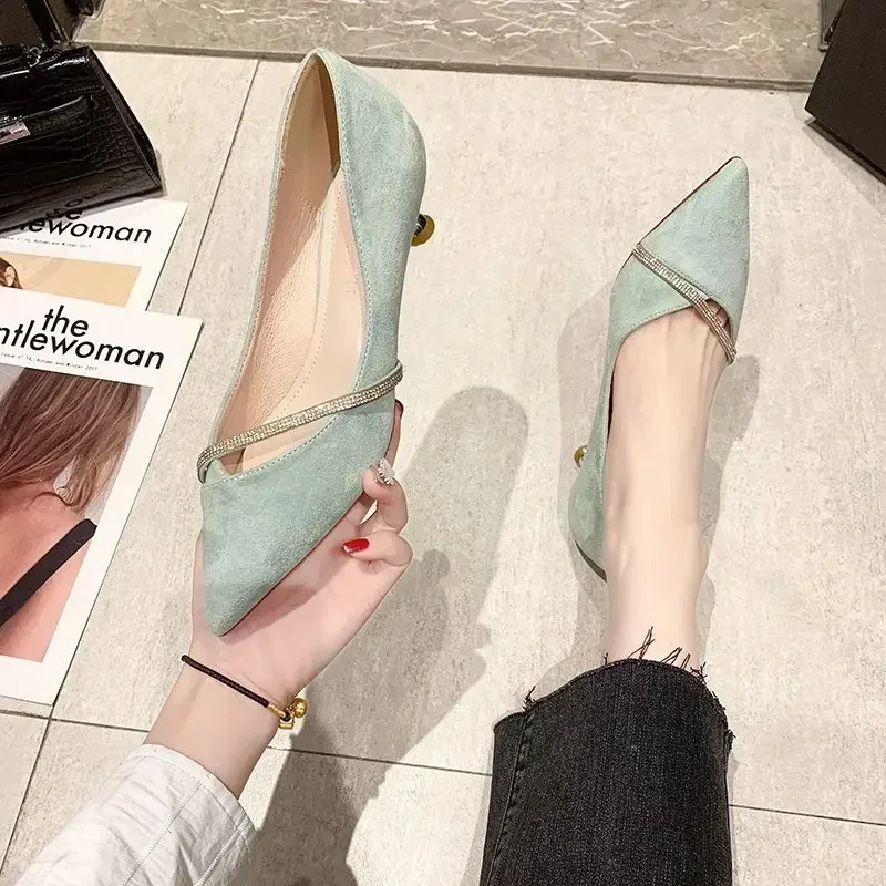 Talons aiguilles pointus en daim pour femmes, chaussures de mariage noires, chaussures de bureau pour femmes, mode sexy, nouveau, loisirs, 03, trajet travail, 2024