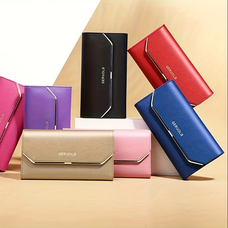 

Classic Flap Long Wlalet, Solid Color Clutch Coin Purse, Women's Trendy Credit Card Holder