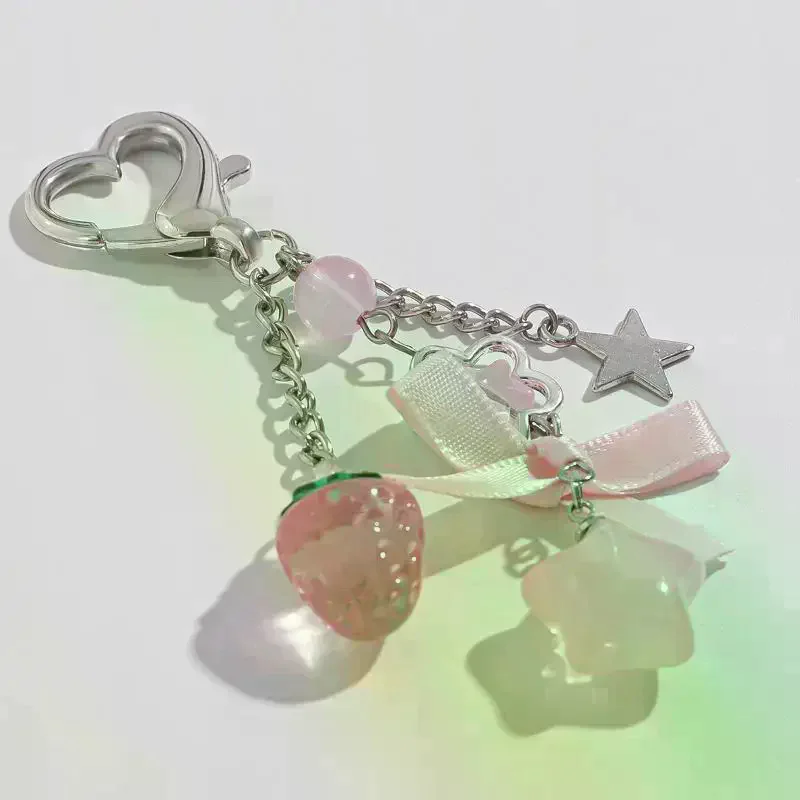 Y2K Acrylic Keychain Cute Cartoon Flower Star Pendant Portable Durable Bag Backpack Key Ornament for Teen Girls Gift