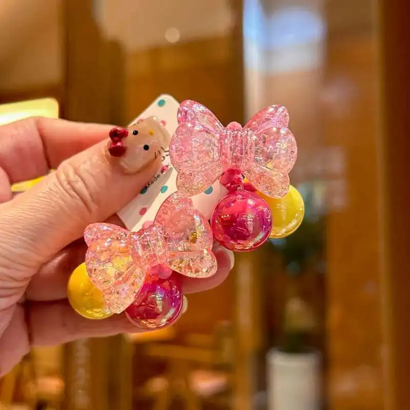 1 Pair Kids Elastic Hair Bands - Sparkling Gradient Bursting Bow Cute Headwear Girls Hair Accessories