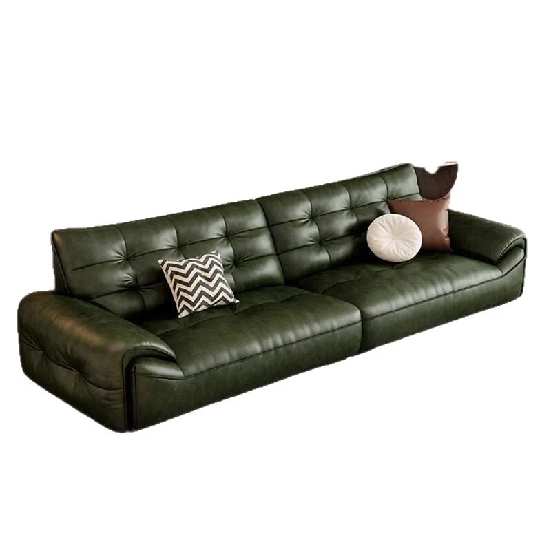 

Sofa antique light luxury living room small apartment concubine straight row French wide sitting deep oil wax leather sofa