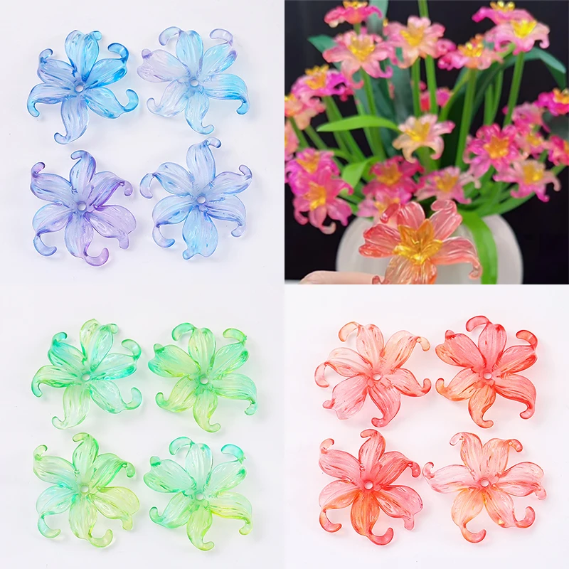20 sztuk 42mm akrylowe przezroczyste gradientowe płatki kwiatów oceanu DIY ręcznie robione kolorowe irys narcissus akcesoria materiałowe
