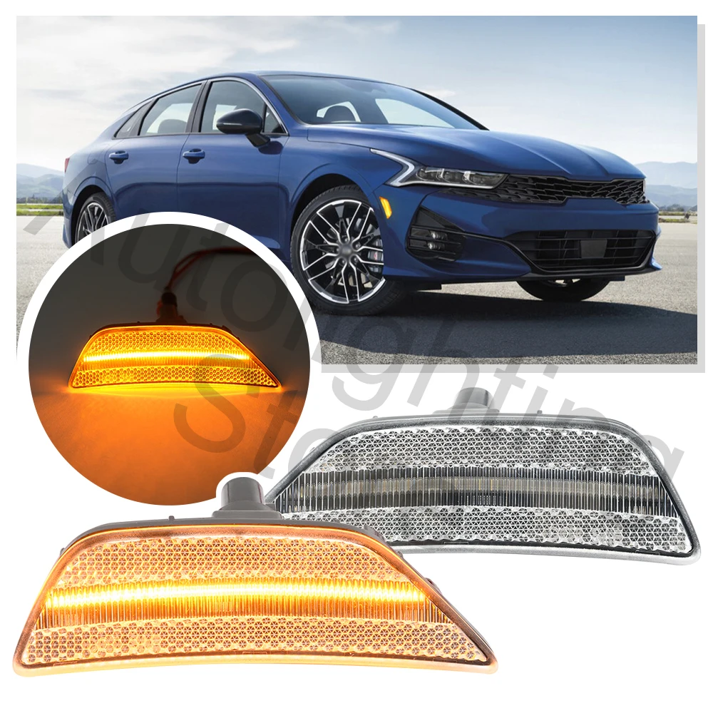 

Clear lens 2PCS full LED strip front bumper side marker light For Kia K5 Gen5 2021 2022+ side indicator Turn Signal Lamp