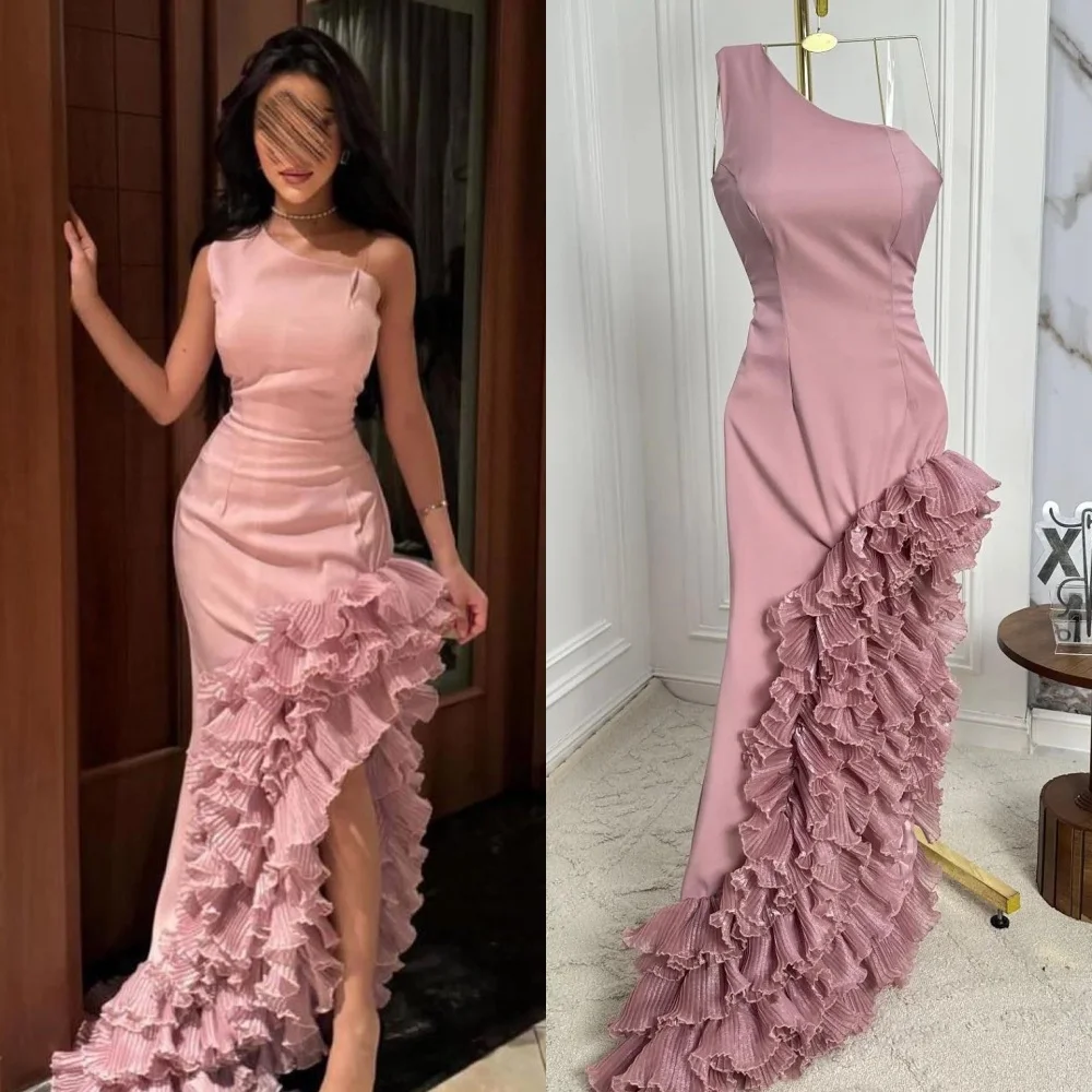 Customized Fashion High Quality Jersey Pleat Ruched Mermaid One-shoulder Long Dresses Bespoke Occasion Dresses Casual