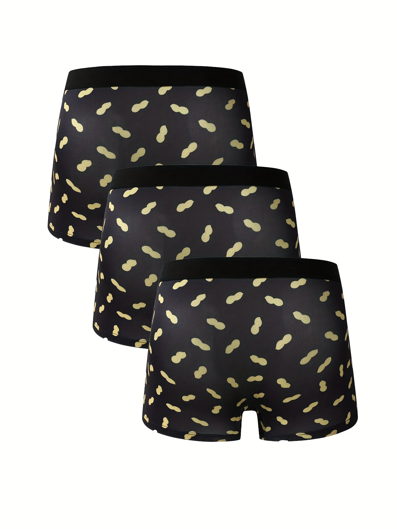 3-Pack Men's Attractive Peanut Pattern Briefs Breathable Silky Comfortable Underwear for Active Guys Flat Angle Pants
