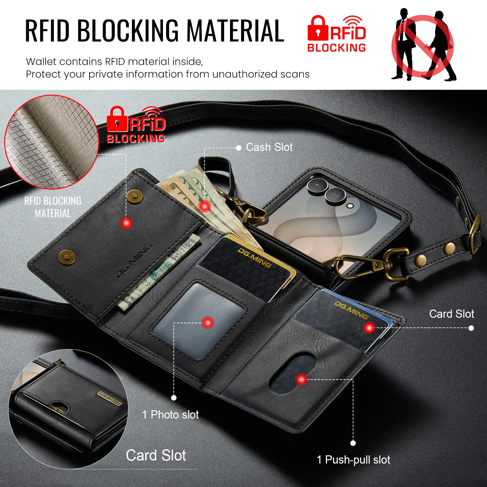 Crossbody Leather Protective Phone Case for Samsung Galaxy Z Flip 8 7 6 Flip8 Flip7 Flip6 Lanyard Wallet Card Holder Funda Cover view 6