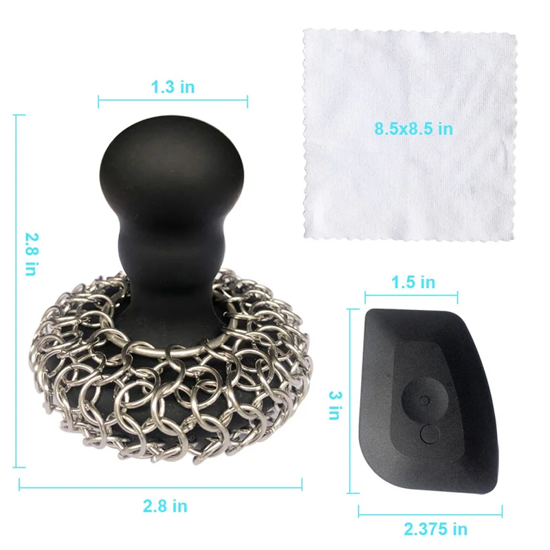 Chainmail Scrubber with Silicone Handle Cast Iron Cleaner for Cast Iron Grill Pan Skillet Wok Bakeware Cast Iron Scrubber