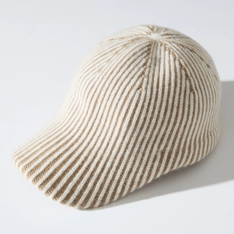 Women's Textured Two Tone Wool Baseball Cap Knitted Hat Autumn Winter Warm Fashionable Cap for Ladies