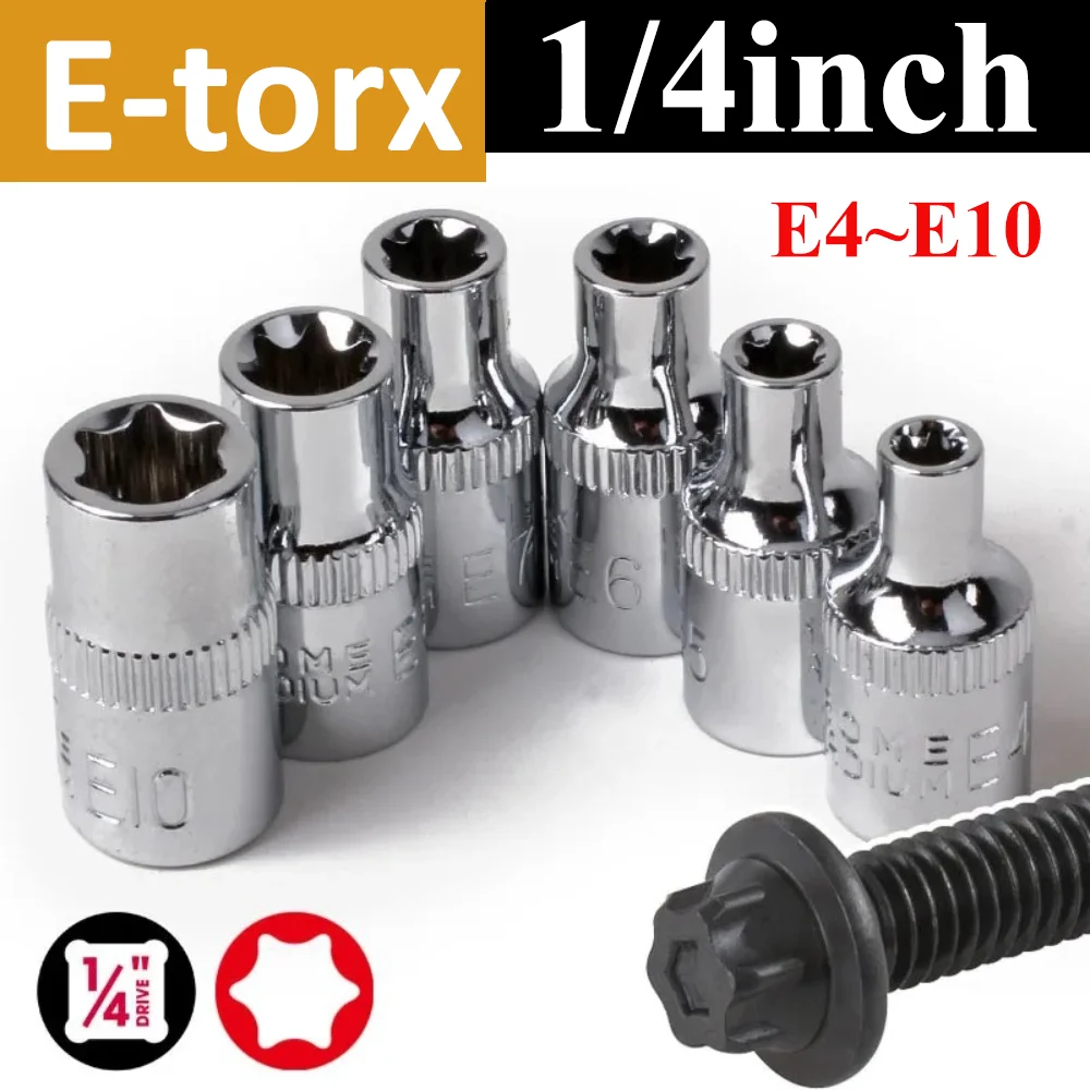 1/4' Ratchet Socket Set Torque Wrench Torx Star Female Socket Adapter E Socket Driver Joint Hand Tools E4 E5 E6 E7 E8 E10