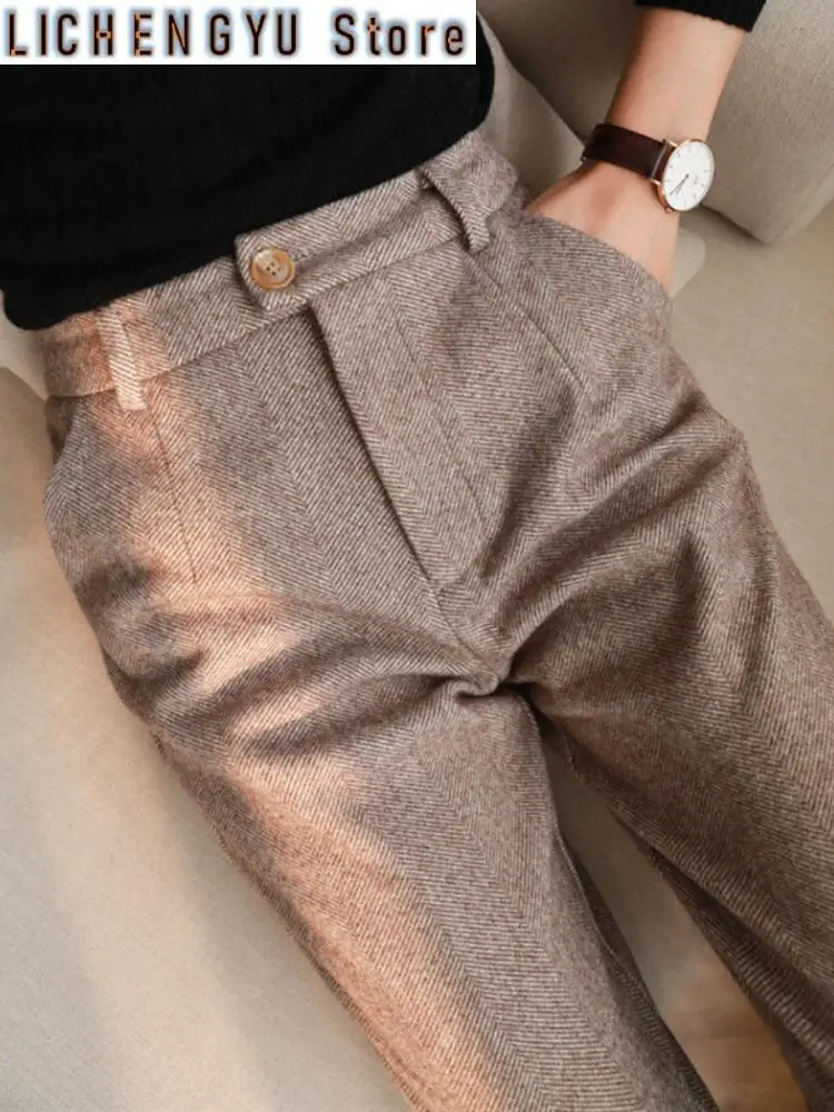 

New Woolen Pants Women Harem Pencil Pants Women Autumn Winter High Waisted Casual Suit Pants Office Ladies Trousers