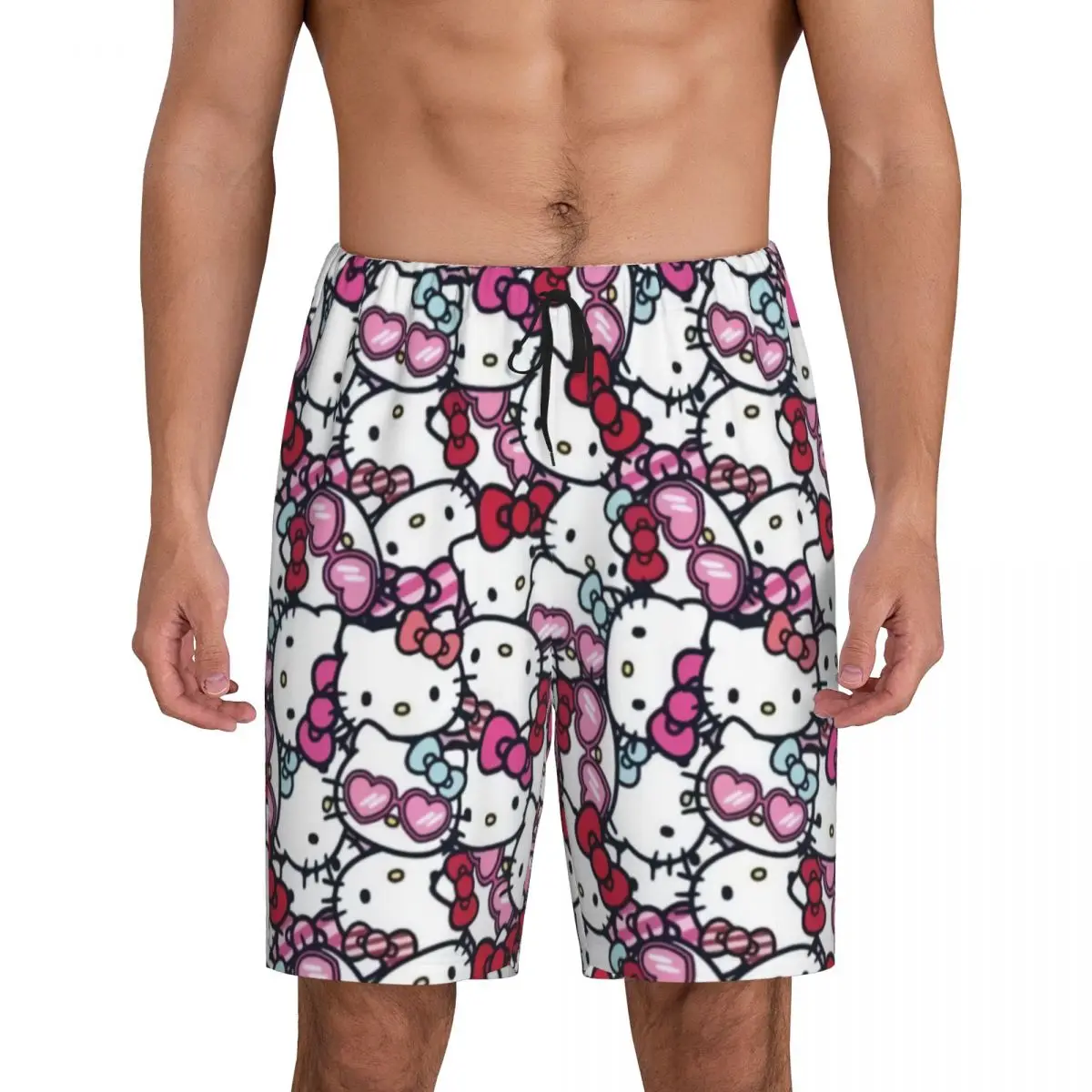 

Custom Print Men Cartoon Anime Hello Kitty Bow Pajama Bottoms Sleepwear Pjs Sleep Shorts with Pockets