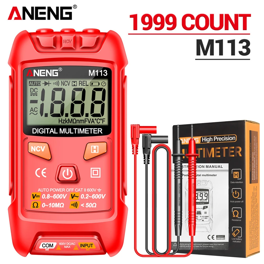 ANENG M113 Digital Multimeter 1999 Counts Mini Multímetro AC/DC Voltage Tester Ohm NCV Current Ammeter Detector Electrical Tools