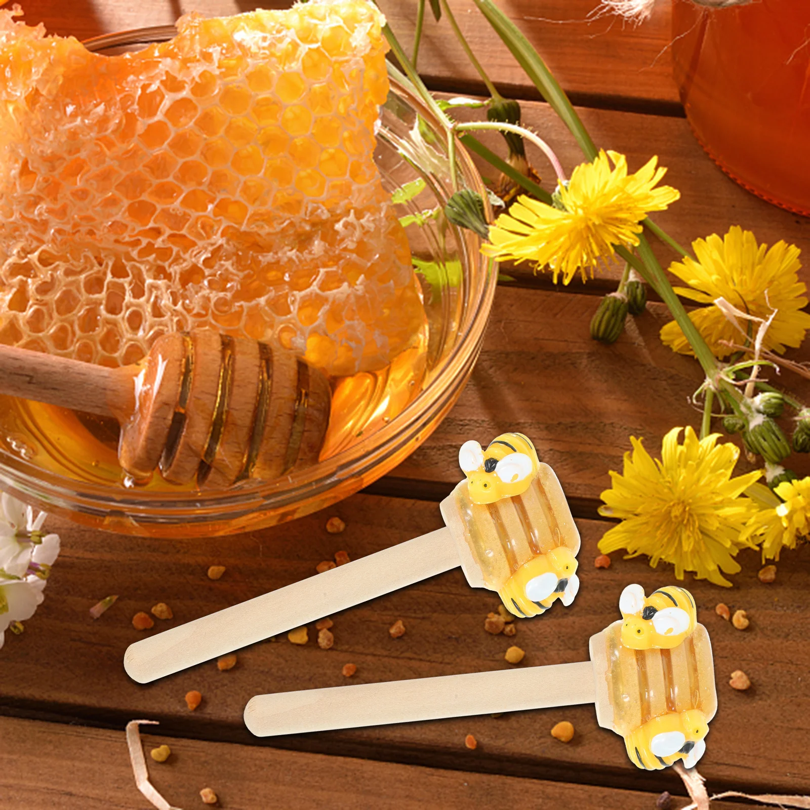 

5pcs Honey Dipper Faux Honey Theme Tabletop Decorations Tiered Tray Wood Sign Ornament Farmhouse Kitchen Decor Party Supplies