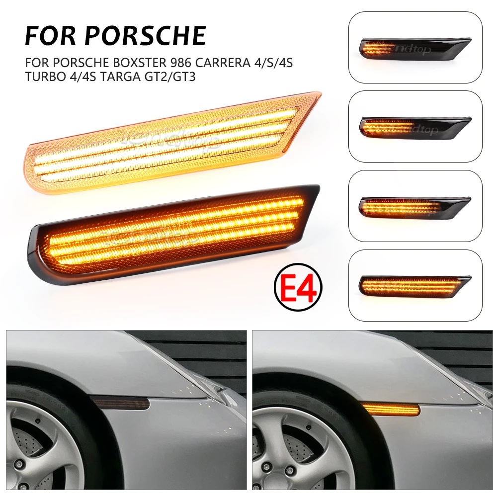 2pcs Amber Flashing LED Side Markers Turn Signal Light  Dynamic  Lights For Porsche Boxster 986 996 911 Carrera Targa