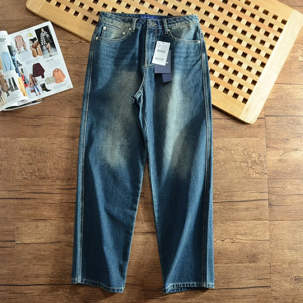 

Comfortable Straight Leg Men's Jeans Faionable Versatile Waed out Distred Casual Breathable Skin-Friendly mid Waist Zi...